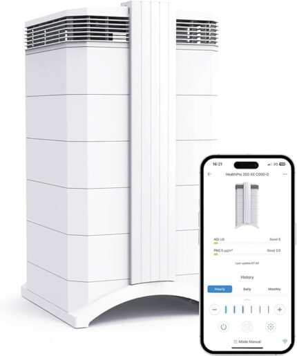 HealthPro Plus XE Air Purifier - Smart HyperHEPA Filtration for Large Rooms up to 1125 sq ft - Smoke, Viruses, Allergens, Asthma, Mold, Dust, Pets, Swiss Made, WiFi Enabled